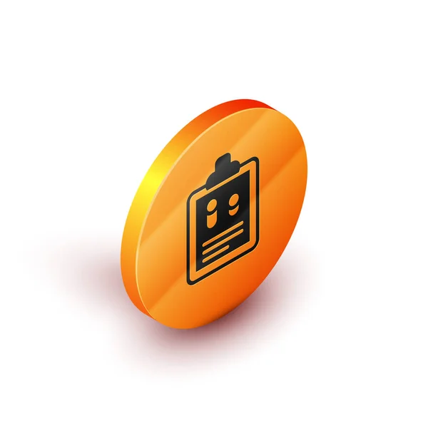 Isometric Business finance report icon isolated on white background. Audit and analysis, document, plan symbol. Orange circle button. Vector — Stock Vector