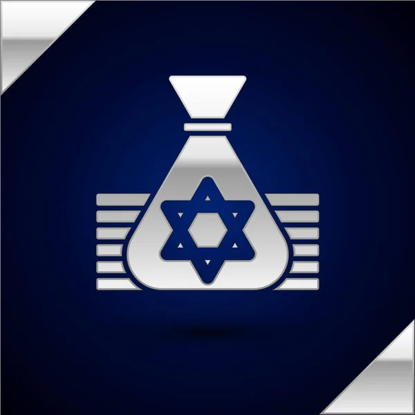 Silver Jewish money bag with star of david icon isolated on dark blue background. Currency symbol. Vector — Stock Vector