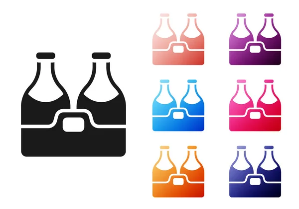 Zwarte Champagne fles pictogram geïsoleerd op witte achtergrond. Vrolijk kerstfeest en gelukkig nieuwjaar. Stel pictogrammen kleurrijk. Vector — Stockvector