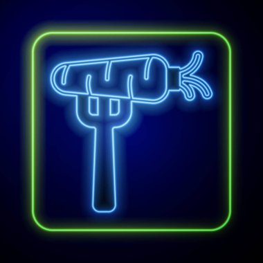 Çatal ikonunda parlayan neon havuç mavi arka planda izole edilmiş. Vektör