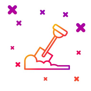 Yer ikonundaki renk çizgisi küreği beyaz arkaplanda izole edilmiş. Bahçe aletleri. Bahçecilik, tarım, çiftçilik aleti. Kademeli rastgele dinamik şekiller. Vektör