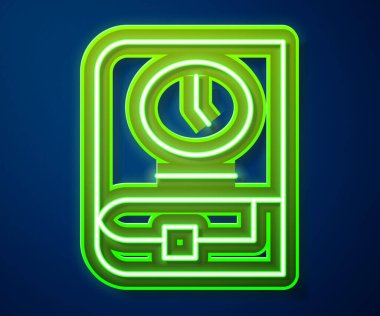 Parlayan neon hattı mavi arkaplanda izole edilmiş kitap simgesi zamanı. Vektör
