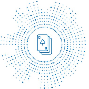 Mavi çizgi beyaz arkaplanda izole edilmiş kart simgesi çalıyor. Kumarhane kumarı. Soyut çember rastgele noktalar. Vektör