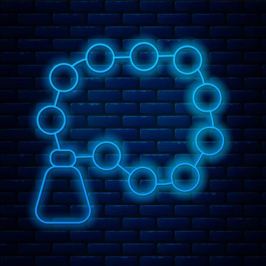 Parlayan neon hattı tespih, duvarın arkasında izole edilmiş dini bir simge. Vektör