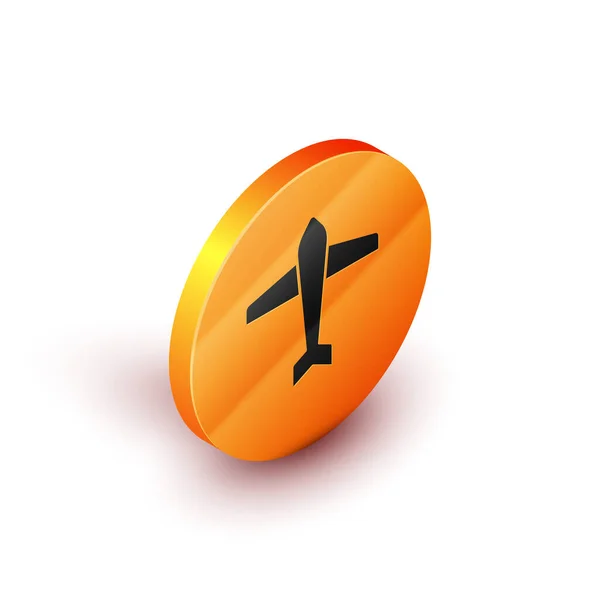 Isometric Jet fighter icon isolated on white background. Military aircraft. Orange circle button. Vector — Stock Vector