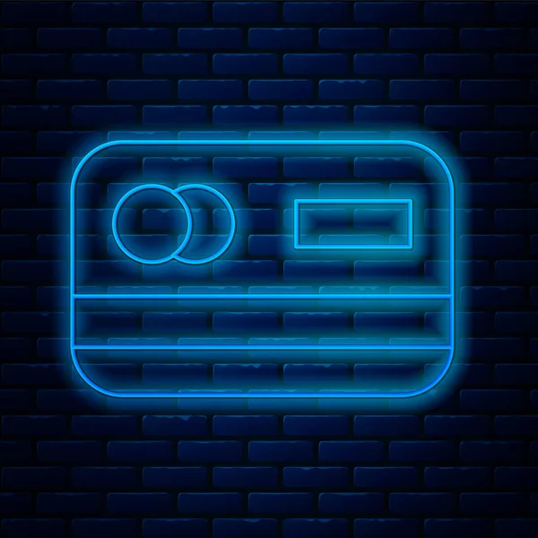 Glowing neon line Credit card icon isolated on brick wall background. Online payment. Cash withdrawal. Financial operations. Shopping sign. Vector — Stock Vector