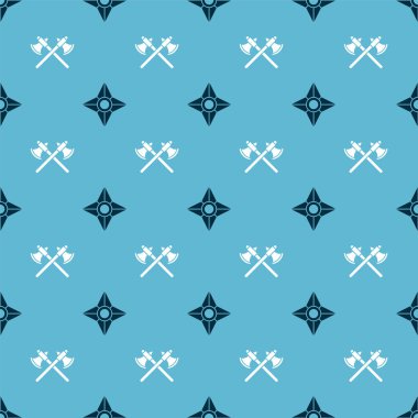 Japon ninja shuriken ve çapraz ortaçağ eksenlerini kusursuz desene ayarlayın. Vektör