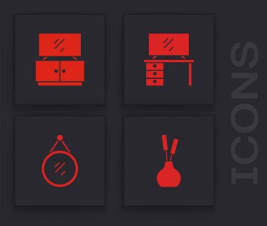 Vazo, TV masası ve Ayna simgesi. Vektör