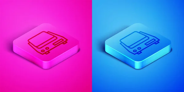 Isometric line Electronic jewelry scales icon isolated on pink and blue background. Square button. Vector — Stock Vector