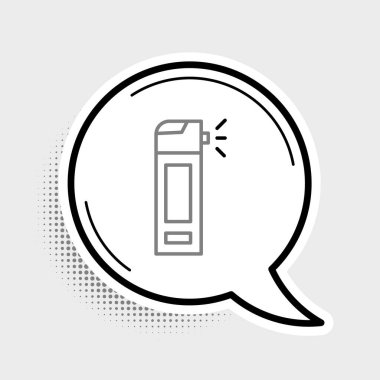 Gri arka planda izole edilmiş burun ve boğaz ikonu hastalıklarının tedavisinde kullanılan hortum spreyli çizgi tıbbi şişesi. Renkli taslak konsepti. Vektör