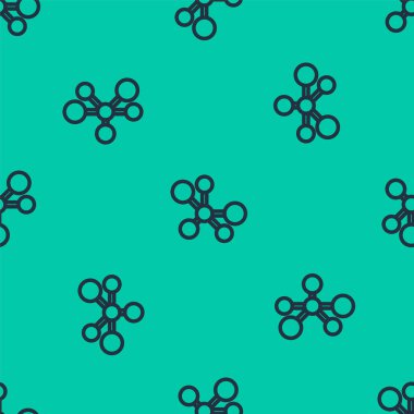 Mavi çizgi Molekül simgesi yeşil arka planda kusursuz deseni izole etti. Kimya moleküllerinin yapısı, fen öğretmenlerinin yenilikçi eğitim posteri. Vektör