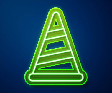 Parlayan neon hattı Parti şapka simgesi mavi arkaplanda izole edildi. Doğum günü şapkası. Mutlu Noeller ve mutlu yıllar. Vektör