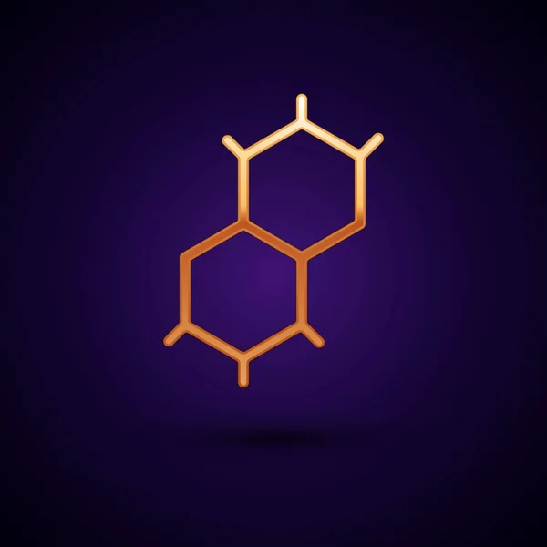 Ikona formuły Gold Chemical izolowana na czarnym tle. Streszczenie sześciokąta dla medycyny innowacji, zdrowia, badań i nauki. Wektor — Wektor stockowy