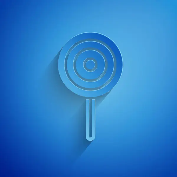 Papel cortado ícone pirulito isolado no fundo azul. Sinal de doces. Comida, símbolo delicioso. Estilo de arte de papel. Vetor — Vetor de Stock