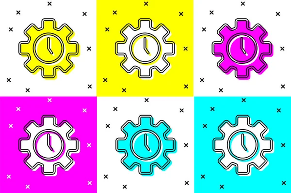 Zaman Yönetimi simgesini renk arkaplanında izole et. Saat ve vites tabelası. Üretkenlik sembolü. Vektör — Stok Vektör