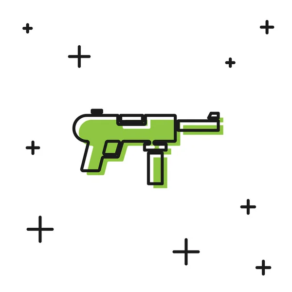 Submetralhadora preta M3, ícone da pistola de graxa isolada no fundo branco. Vetor — Vetor de Stock