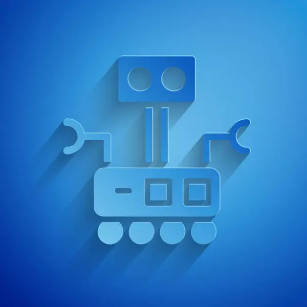 Corte de papel Robot icono aislado sobre fondo azul. Inteligencia artificial, aprendizaje automático, computación en nube. Estilo de arte de papel. Vector — Vector de stock