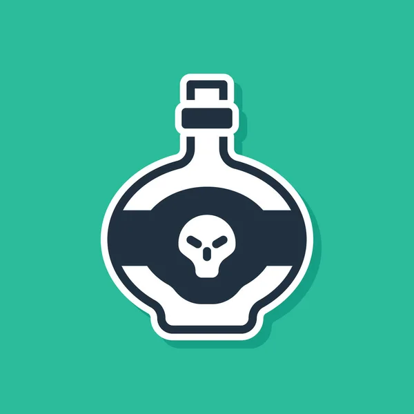 Veneno azul en el icono de la botella aislado sobre fondo verde. Botella de veneno o toxina química venenosa. Vector — Vector de stock