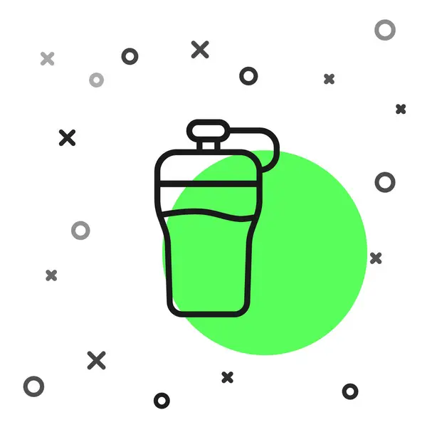 Svart linje Fitness Shaker ikon isolerad på vit bakgrund. Sport shaker flaska med lock för vatten och protein cocktails. Vektor — Stock vektor