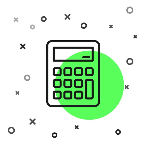 Icona calcolatrice linea nera isolata su sfondo bianco. Simbolo contabile. Calcoli aziendali educazione matematica e finanza. Vettore — Vettoriale Stock