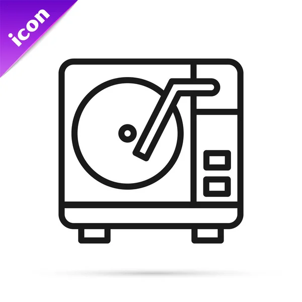 Reproductor de vinilo de línea negra con un icono de disco de vinilo aislado sobre fondo blanco. Vector — Vector de stock