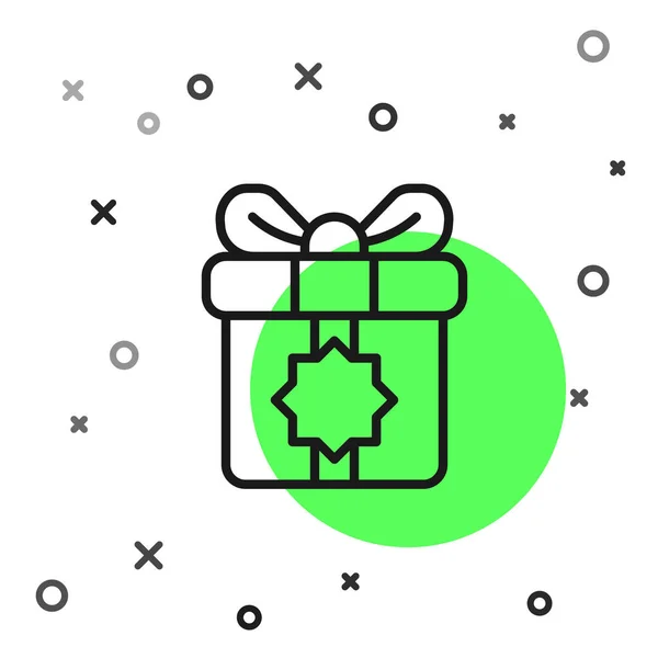 Schwarze Linie Geschenk-Box-Symbol isoliert auf weißem Hintergrund. Heiliger Monat, Ramadan, verpackte Weihnachtspakete, Geburtstag, Valentin. Vektor — Stockvektor
