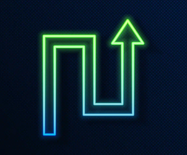 Linea al neon luminosa icona freccia isolata su sfondo blu. Direzione Simbolo freccia. Indicatore di navigazione. Vettore — Vettoriale Stock
