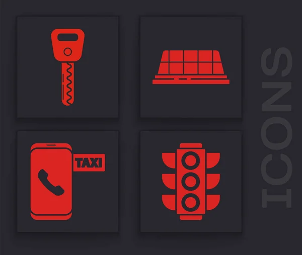 Ampel, Autoschlüssel, Autodach und Taxitelefon-Symbol setzen. Vektor — Stockvektor