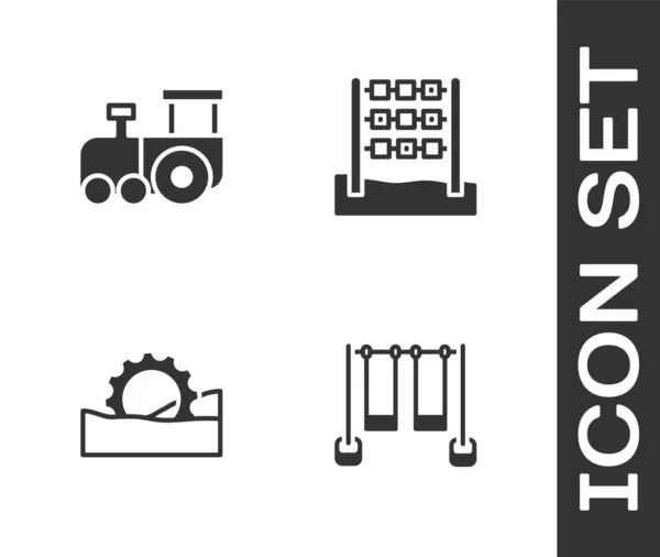 Set Double swing, Toy train, Riesenrad und Tic tac toe game icon. Vektor — Stockvektor