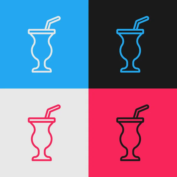 Pop art line ikon Milkshake terisolasi pada latar belakang warna. Cangkir plastik dengan tutup dan jerami. Vektor Stok Ilustrasi Bebas Royalti