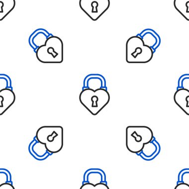 Kalp ikonu şeklindeki Çizgi Kalesi beyaz arkaplandaki kusursuz deseni izole etti. Aşk sembolü ve anahtar deliği işareti. 8 Mart. Mutlu Kadın Günleri. Renkli taslak konsepti. Vektör