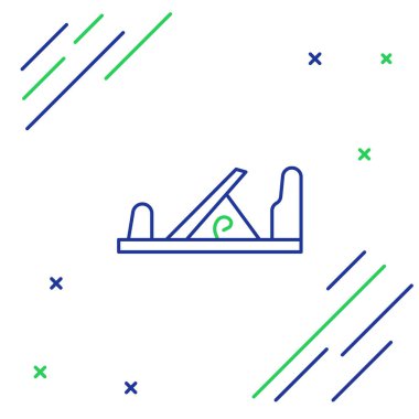 Ahşap işçisinin el yapımı ikonu için beyaz arka planda izole edilmiş bir tahta uçak aracı. Ortak düzlem. Renkli taslak konsepti. Vektör