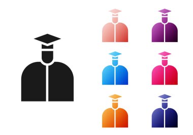 Beyaz arkaplanda siyah öğrenci simgesi izole edildi. Simgeleri renklendirin. Vektör İllüstrasyonu