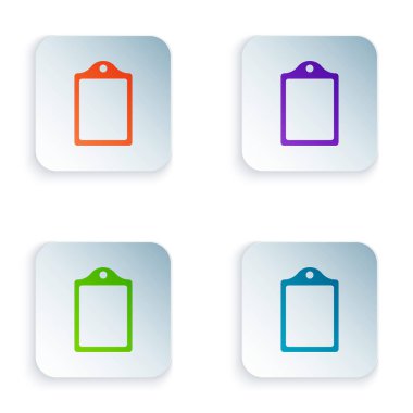 Beyaz arkaplanda renk kesme simgesi izole edildi. Kesme tahtası sembolü. Kare düğmelere renkli simgeleri yerleştir. Vektör