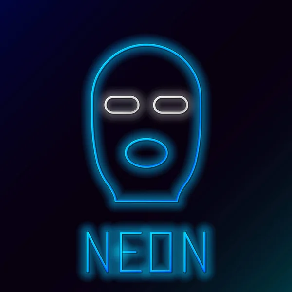 Gloeiende neon lijn Dief masker pictogram geïsoleerd op zwarte achtergrond. Bandietenmasker, crimineel. Kleurrijk concept. Vector — Stockvector