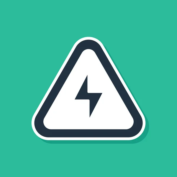 Blue High voltage icon isolated on green background. Danger symbol. Arrow in triangle. Warning icon. Vector — Stock Vector