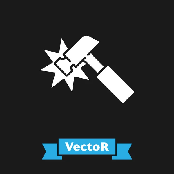 Icono de martillo blanco aislado sobre fondo negro. Herramienta para reparación. Vector — Vector de stock