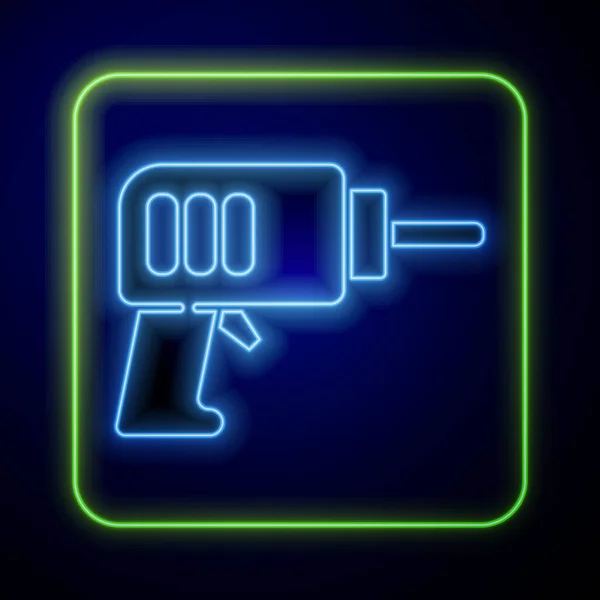 Žhnoucí neon Elektrický vrtačka ikona izolované na modrém pozadí. Opravářský nástroj. Vektor — Stockový vektor