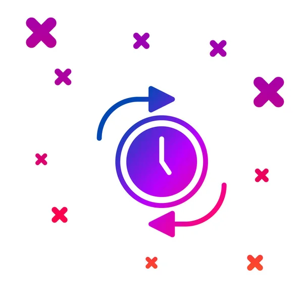Reloj de color con icono de flecha aislado sobre fondo blanco. Símbolo de tiempo. Flecha del icono de rotación en sentido horario y tiempo. Gradiente formas dinámicas aleatorias. Vector — Vector de stock