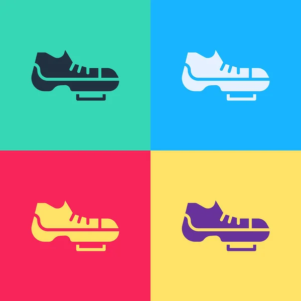 Pop art Triathlon sepatu bersepeda ikon terisolasi di latar belakang warna. Sepatu olahraga, sepatu sepeda. Vektor - Stok Vektor