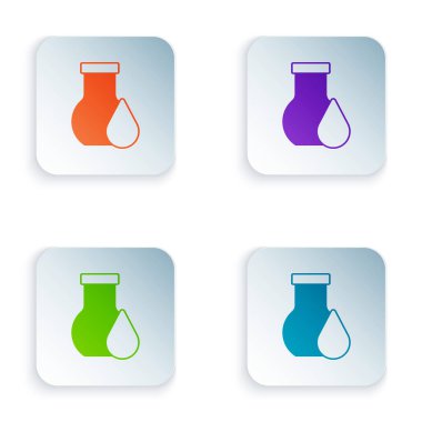 Beyaz arkaplanda izole edilmiş renkli petrol test tüpü ikonu. Kare düğmelere renkli simgeleri yerleştir. Vektör