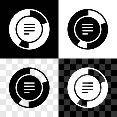 Siyah beyaz, şeffaf arkaplanda izole edilmiş turta grafiksel simgesini ayarla. Diyagram çizelgesi. Vektör