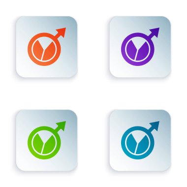 Renkli Finansal büyüme simgesi beyaz arka planda izole edildi. Gelirleri arttırıyorum. Kare düğmelere renkli simgeleri yerleştir. Vektör