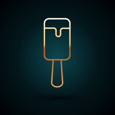 Altın çizgili dondurma ikonu koyu mavi arka planda izole edilmiş. Güzel sembol. Vektör