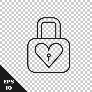 Siyah çizgi Kilit ve kalp simgesi şeffaf arkaplanda izole edildi. Kilitli Kalp. Aşk sembolü ve anahtar deliği işareti. Sevgililer Günü sembolü. Vektör