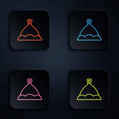 Renkli neon hat sauna şapka simgesi siyah arkaplanda izole edildi. Kare düğmelere simgeleri yerleştir. Vektör