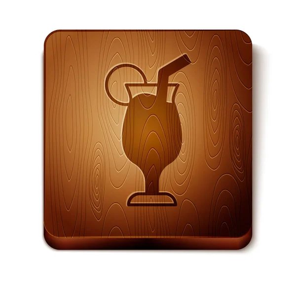 Braunes Cocktail- und Alkoholgetränk-Symbol isoliert auf weißem Hintergrund. Holzquadratischer Knopf. Vektor — Stockvektor