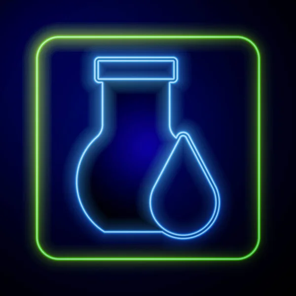 Glowing neon Oil petrol test tube icon isolated on blue background. Vector — Stock Vector