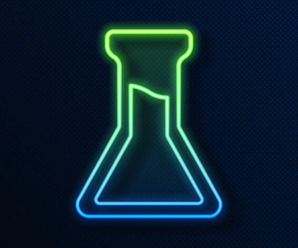 파란색 배경에 네온 라인 테스트 튜브와 플라스크 아이콘 이 분리되어 있습니다. 화학 실험실 테스트. 실험실 유리 제품. Vector — 스톡 벡터