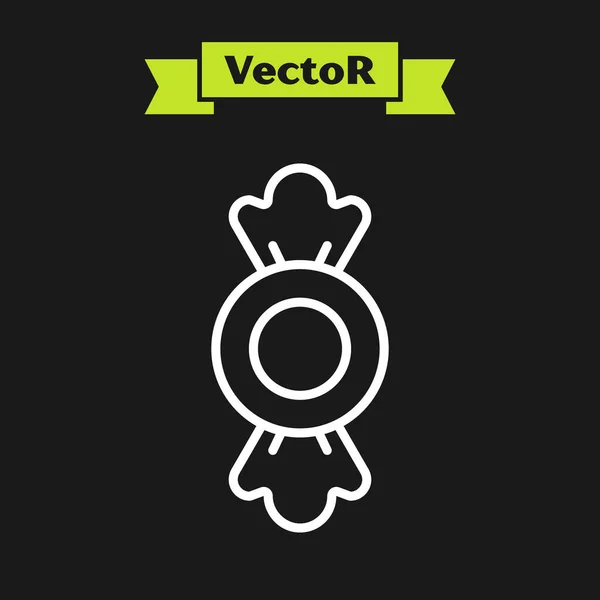 Línea blanca Icono de caramelo aislado sobre fondo negro. Vector — Vector de stock